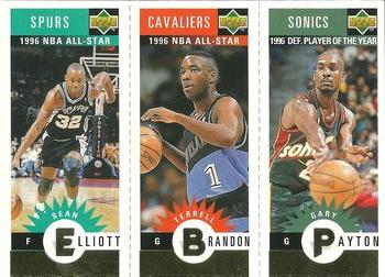1996-97 Collector's Choice - Mini-Cards Panels Gold #M164/M104/M167 Sean Elliott / Terrell Brandon / Gary Payton Front