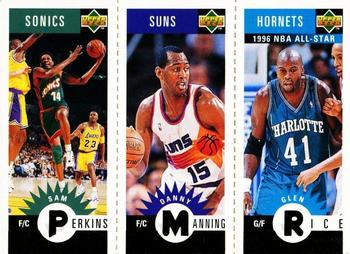 1996-97 Collector's Choice - Mini-Cards Panels Gold #M168/M155/M99 Sam Perkins / Danny Manning / Glen Rice Front