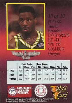 1991-92 Wild Card - Red Hot Rookies 5 Stripe #10 Terrell Brandon Back