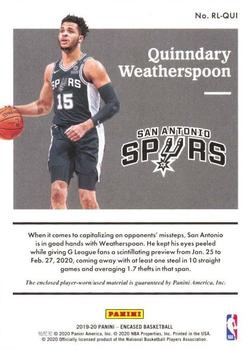 2019-20 Panini Encased - Rookie Label Materials #RL-QUI Quinndary Weatherspoon Back