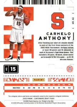 2020 Panini Contenders Draft Picks - Campus Ticket #42 Carmelo Anthony Back