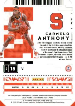 2020 Panini Contenders Draft Picks - Campus Ticket #42 Carmelo Anthony Back