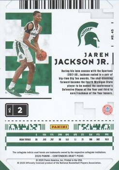 2020 Panini Contenders Draft Picks - Campus Ticket #45 Jaren Jackson Jr. Back