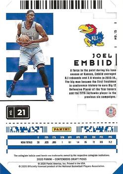 2020 Panini Contenders Draft Picks - Conference Ticket #15 Joel Embiid Back
