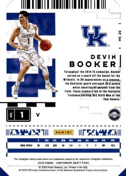 2020 Panini Contenders Draft Picks - Game Ticket Green Explosion #20 Devin Booker Back
