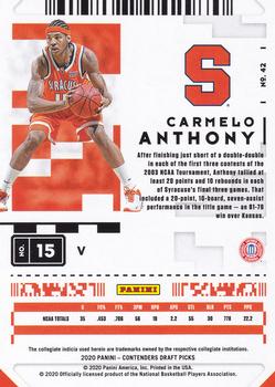 2020 Panini Contenders Draft Picks - Game Ticket Purple #42 Carmelo Anthony Back