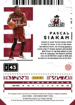 2020 Panini Contenders Draft Picks - Game Ticket Red #17 Pascal Siakam Back