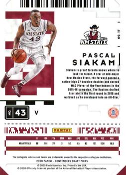 2020 Panini Contenders Draft Picks - Game Ticket Red #17 Pascal Siakam Back