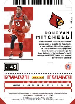 2020 Panini Contenders Draft Picks - Game Ticket Red #43 Donovan Mitchell Back