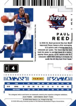 2020 Panini Contenders Draft Picks - Game Ticket Red #93 Paul Reed Back