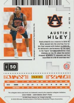 2020 Panini Contenders Draft Picks - Game Ticket Red #102 Austin Wiley Back