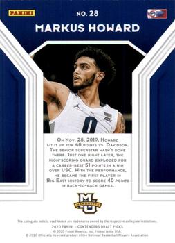 2020 Panini Contenders Draft Picks - Playing the Numbers Game #28 Markus Howard Back