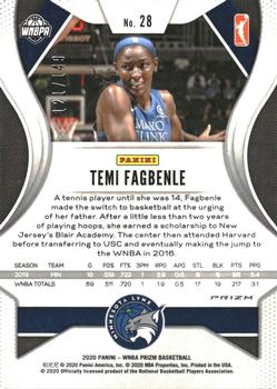 2020 Panini Prizm WNBA - Blue #28 Temi Fagbenle Back