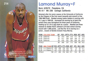 1996-97 Hoops #214 Lamond Murray Back