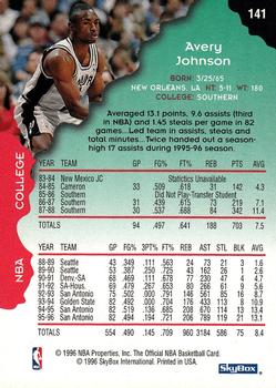 1996-97 Hoops #141 Avery Johnson Back