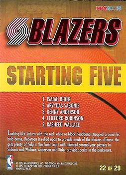 1996-97 Hoops - Starting Five #22 Kenny Anderson / Isaiah Rider / Clifford Robinson / Arvydas Sabonis / Rasheed Wallace Back