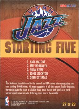 1996-97 Hoops - Starting Five #27 Jeff Hornacek / Adam Keefe / Karl Malone / Greg Ostertag / John Stockton Back