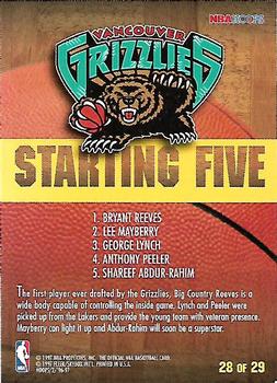 1996-97 Hoops - Starting Five #28 Shareef Abdur-Rahim / George Lynch / Lee Mayberry / Anthony Peeler / Bryant Reeves Back