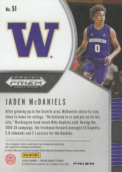 2020 Panini Prizm Draft Picks Collegiate - Silver #51 Jaden McDaniels Back