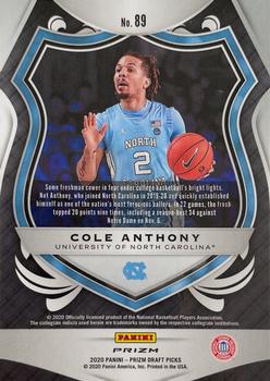 2020 Panini Prizm Draft Picks Collegiate - Choice Blue Yellow and Green #89 Cole Anthony Back