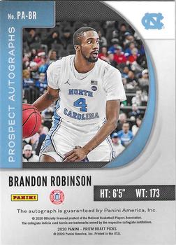 2020 Panini Prizm Draft Picks Collegiate - Prospect Autographs #PA-BR Brandon Robinson Back