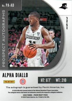 2020 Panini Prizm Draft Picks Collegiate - Prospect Autographs Silver #PA-AD Alpha Diallo Back