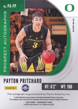 2020 Panini Prizm Draft Picks Collegiate - Prospect Autographs Pink Ice #PA-PP Payton Pritchard Back