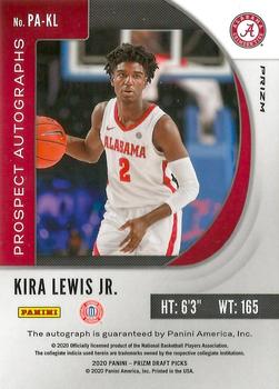 2020 Panini Prizm Draft Picks Collegiate - Prospect Autographs Red Ice #PA-KL Kira Lewis Jr. Back