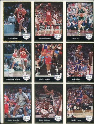 1991-92 Sports Educational - Uncut Sheets #10-18 Scottie Pippen / Hakeem Olajuwon / Larry Bird / Dominique Wilkins / Charles Barkley / Karl Malone / Alonzo Mourning / David Robinson / Patrick Ewing Front