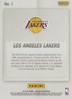2019-20 Panini Instant NBA Champions Los Angeles Lakers #1 Lakers Logo Back