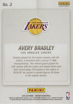 2019-20 Panini Instant NBA Champions Los Angeles Lakers #3 Avery Bradley Back