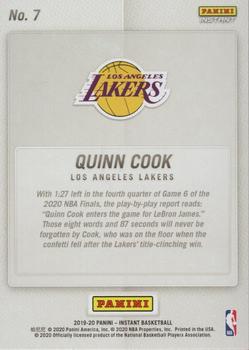 2019-20 Panini Instant NBA Champions Los Angeles Lakers #7 Quinn Cook Back
