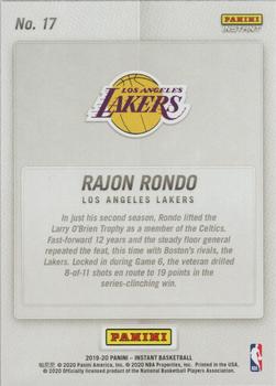2019-20 Panini Instant NBA Champions Los Angeles Lakers #17 Rajon Rondo Back