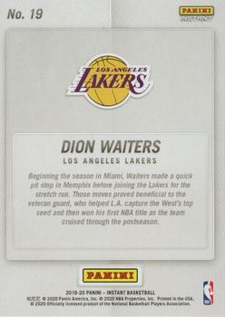2019-20 Panini Instant NBA Champions Los Angeles Lakers #19 Dion Waiters Back