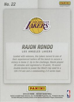 2019-20 Panini Instant NBA Champions Los Angeles Lakers #22 Rajon Rondo Back