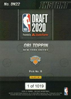 2020-21 Panini Instant NBA Draft Night #DN22 Obi Toppin Back