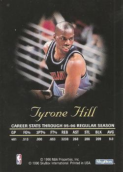 1996-97 SkyBox Premium - Autographics Black Ink #NNO Tyrone Hill Back