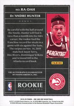 2019-20 Panini One and One - Rookie Autographs #RA-DAH De'Andre Hunter Back