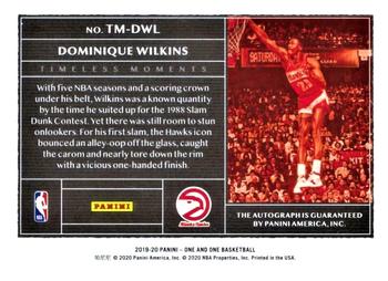 2019-20 Panini One and One - Timeless Moments Autographs Blue #TM-DWL Dominique Wilkins Back