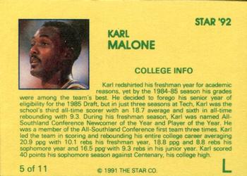 1992 Star Karl Malone - Glossy #5 Karl Malone Back