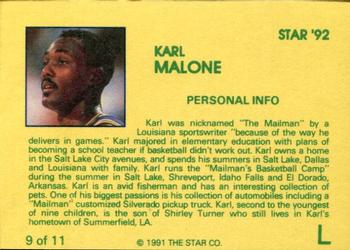 1992 Star Karl Malone - Glossy #9 Karl Malone Back