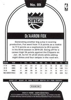 2020-21 Hoops #89 De'Aaron Fox Back