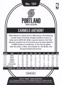 2020-21 Hoops #151 Carmelo Anthony Back
