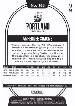 2020-21 Hoops #168 Anfernee Simons Back