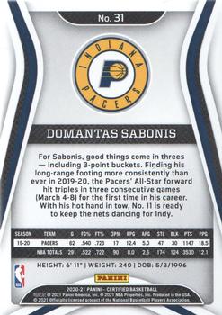 2020-21 Panini Certified #31 Domantas Sabonis Back