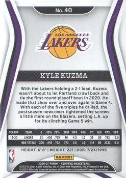 2020-21 Panini Certified #40 Kyle Kuzma Back