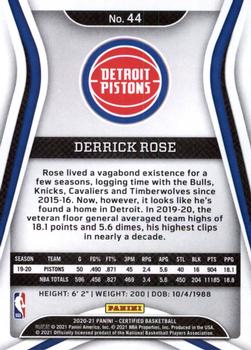 2020-21 Panini Certified #44 Derrick Rose Back