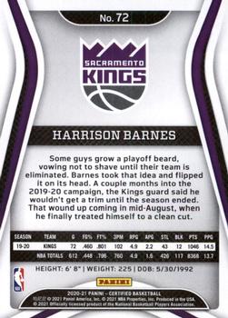 2020-21 Panini Certified #72 Harrison Barnes Back