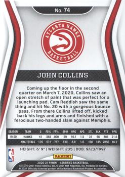 2020-21 Panini Certified #74 John Collins Back