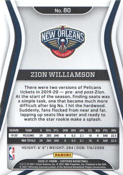 2020-21 Panini Certified #80 Zion Williamson Back